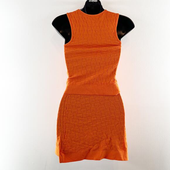 ZARA Jacquard Sleeveless Tank and Mini Skirt Matching Set Orange XS - Picture 6 of 9